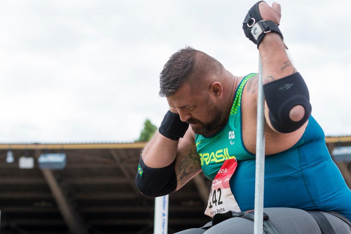 Brazilian shot putter, Andre Rocha, in the cirlce preparing to throw