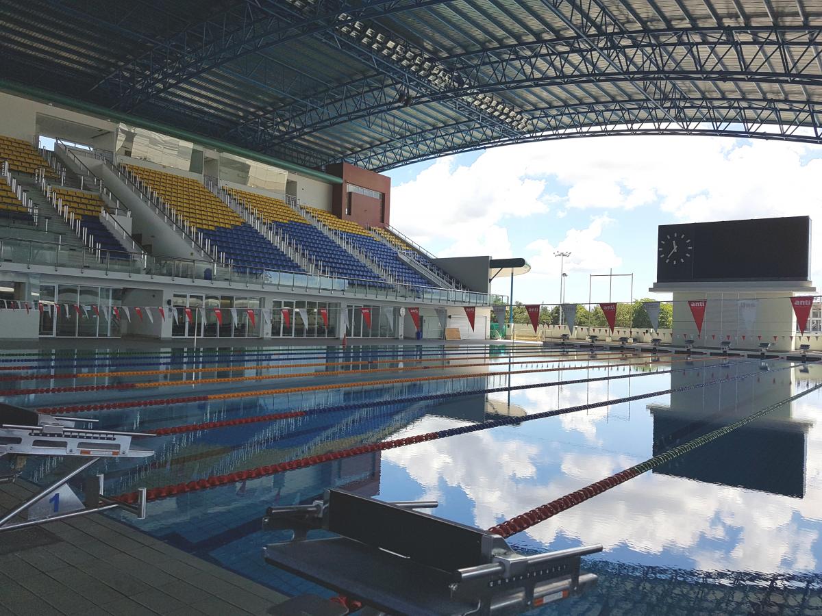 an interior view of the swimming pool to be used for the Kuching 2019 World Para Swimming Championships