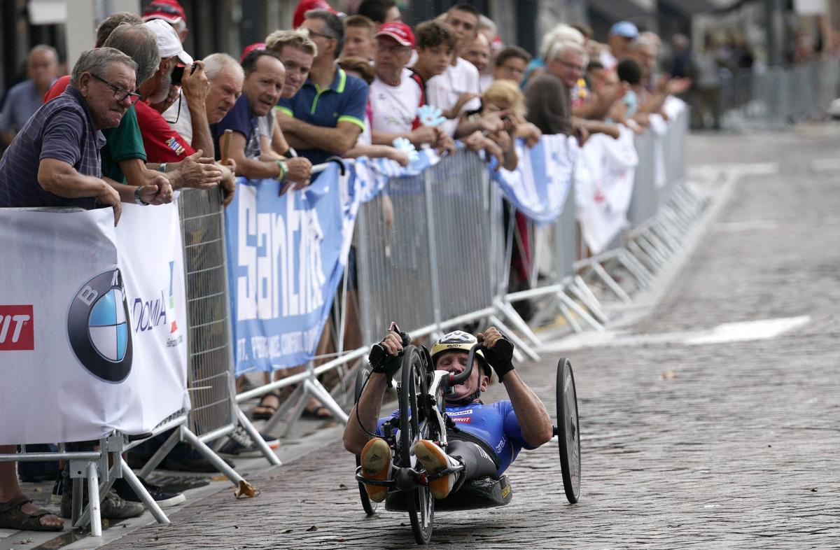 Fabrizio Cornegliani - Maniago 2018 male Para cyclist Fabrizio Cornegliani riding a handbike on a road
