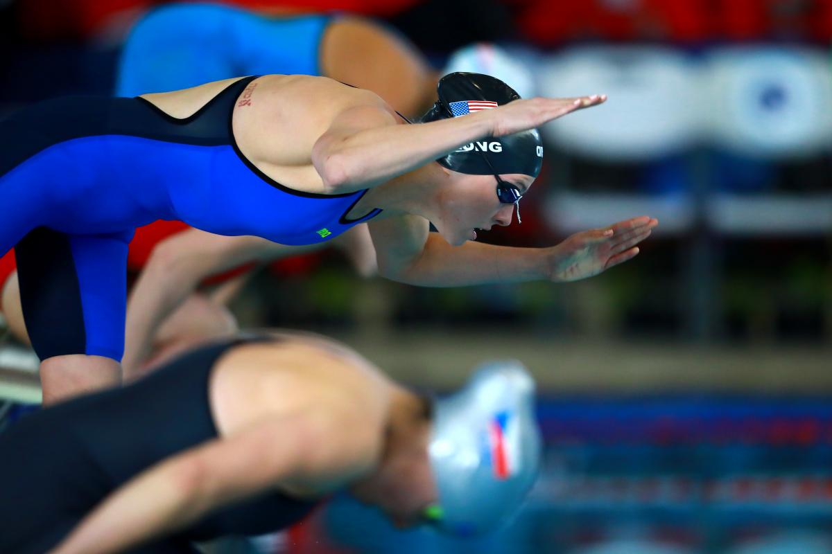 Jessica Long female Para swimmer Jessica Long dives into the swimming pool
