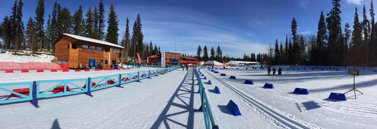 a wide shot looking down the cross-country skiing course in Prince George