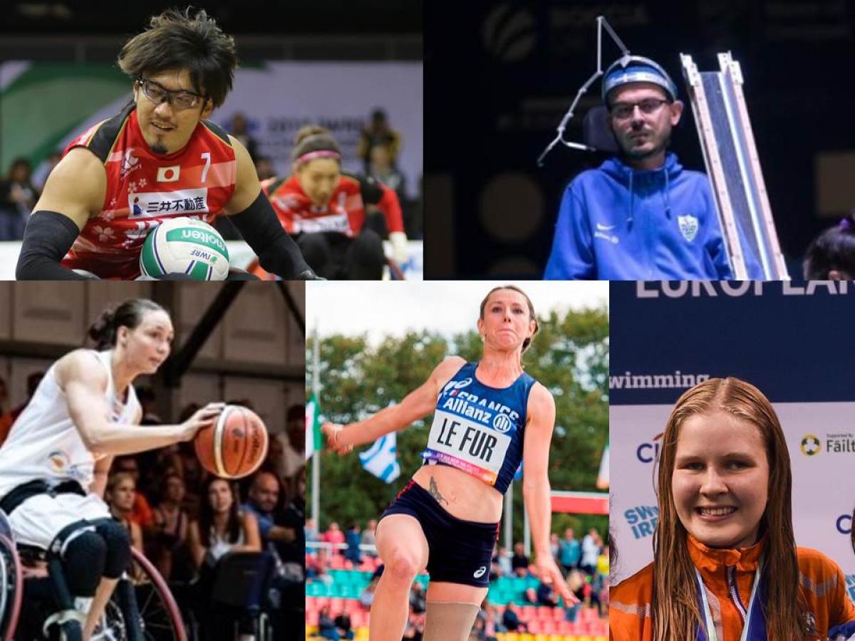 Picture collage of boccia, wheelchair basketball, wheelchair rugby, swimming and athletics athletes nominated for a poll