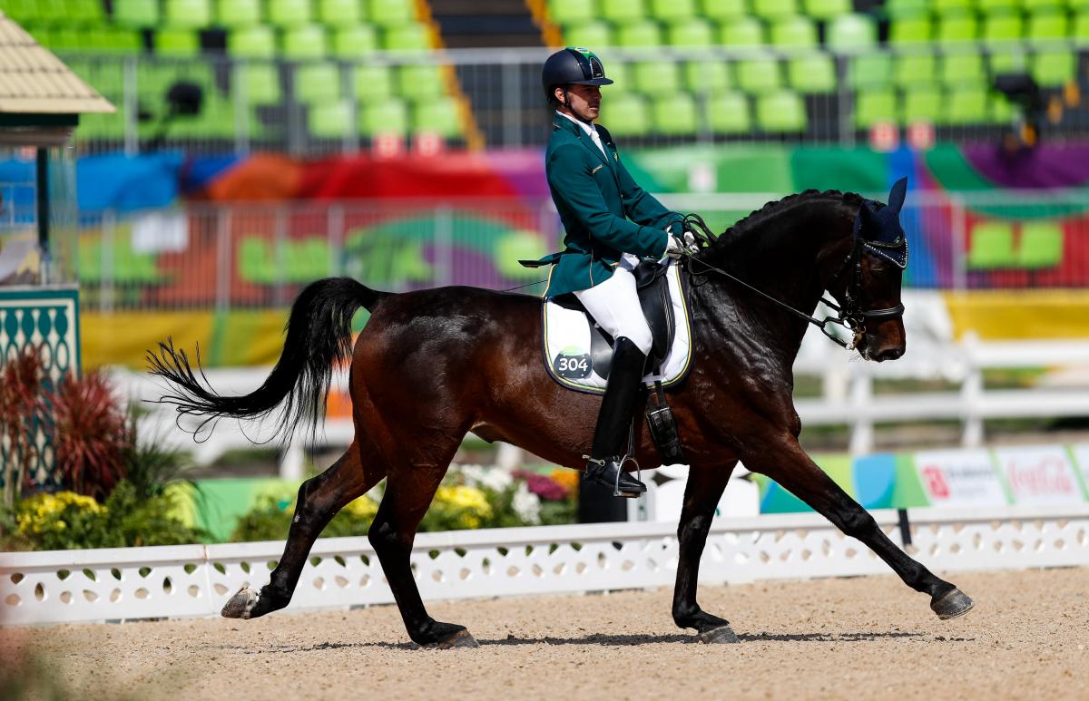 male Para equestrian rider Rodolpho Riskalla on a horse