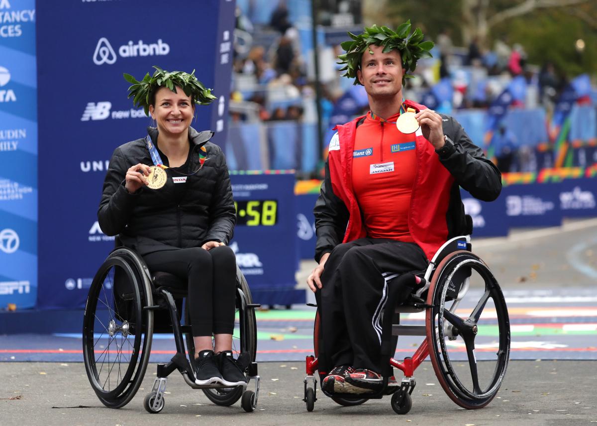 female and male wheelchair racers Manuela Schaer and Marcel Hug