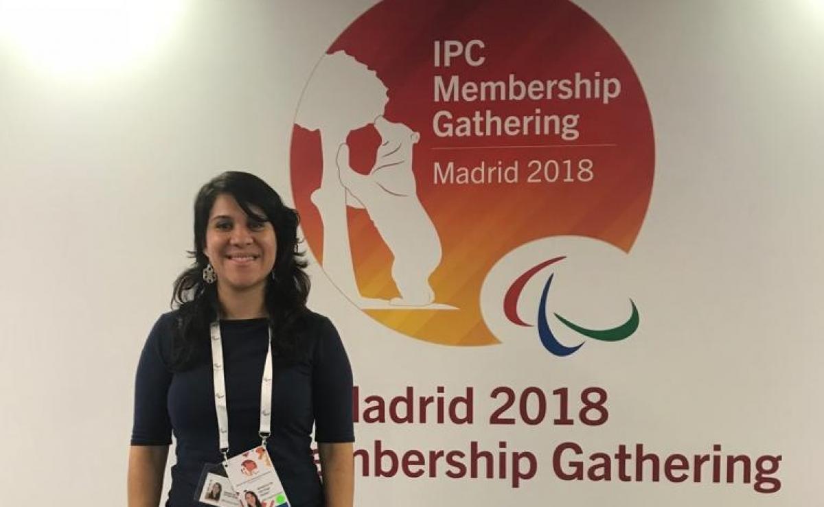 Wendolyn Ortega representing Puerto Rico at the IPC Membership Gathering