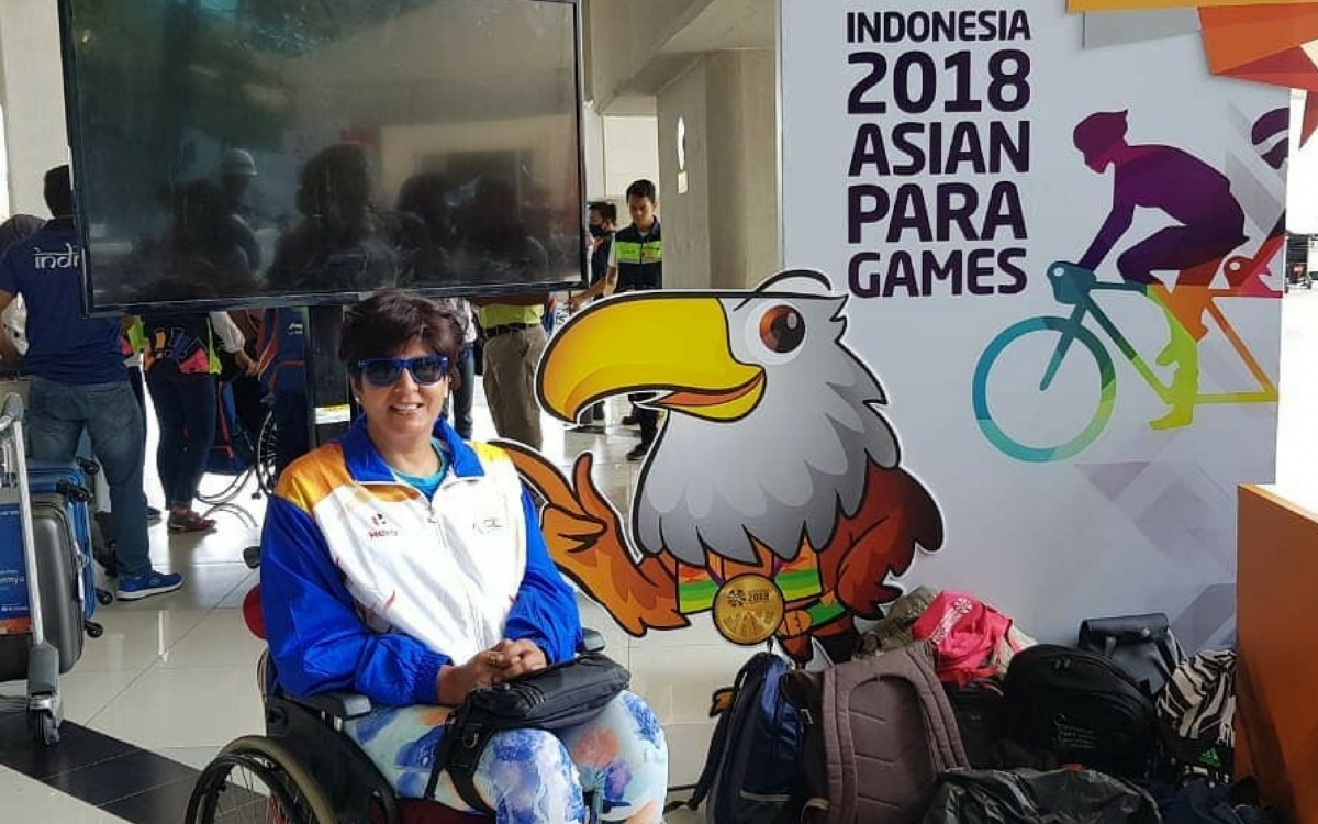 India - Deepa Malik - Asian Para Games 2018 - Instagram Woman in a wheelchair at an aiport lobby