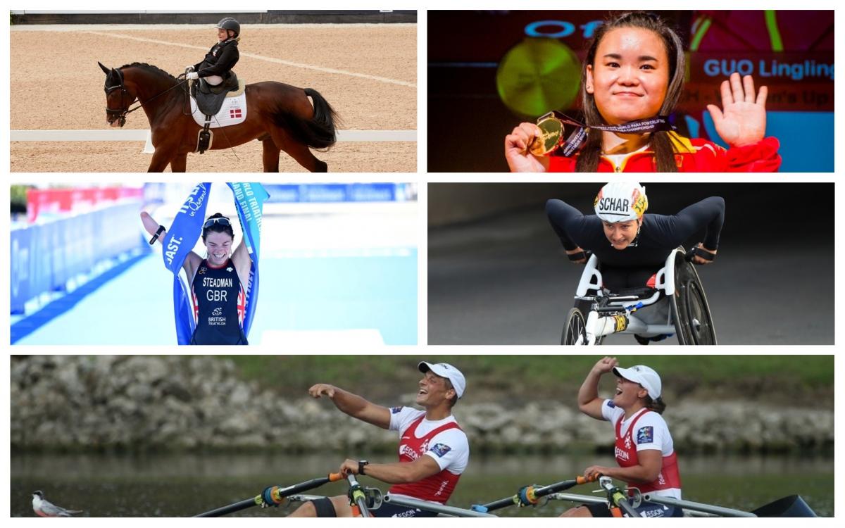 September Athlete of the Month Picture collage of four female and one male athlete