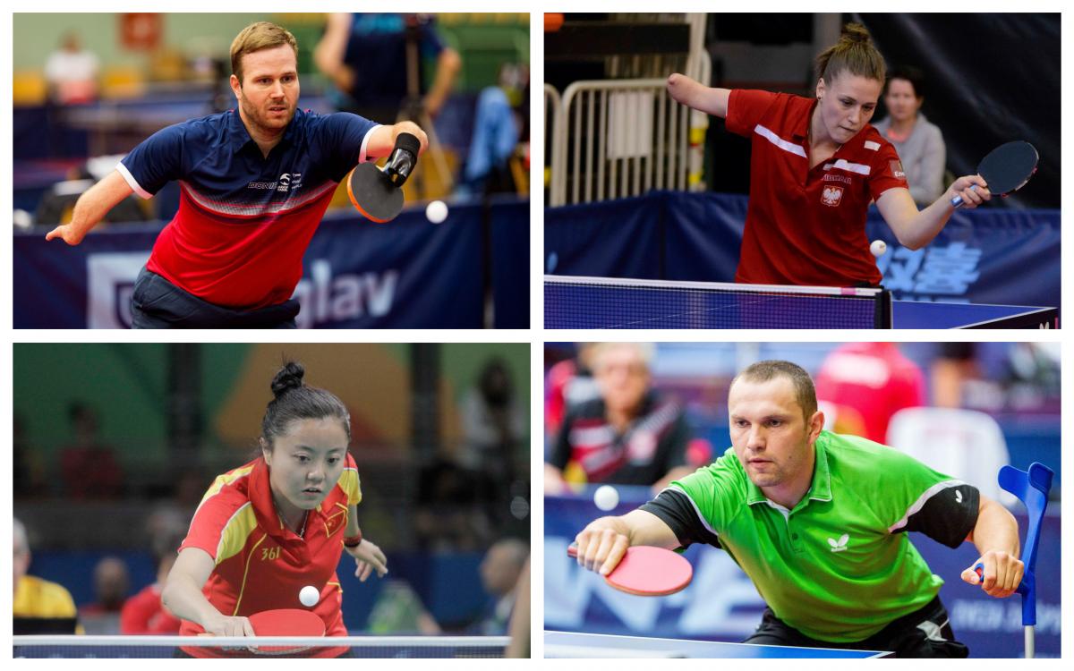 two male and two female Para table tennis players in action