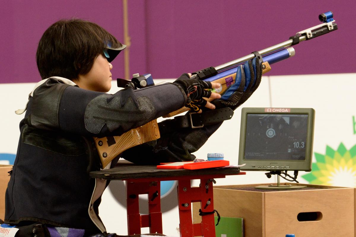 Cuiping Zhang female Para shooter Cuiping Zhang looks at her target screen