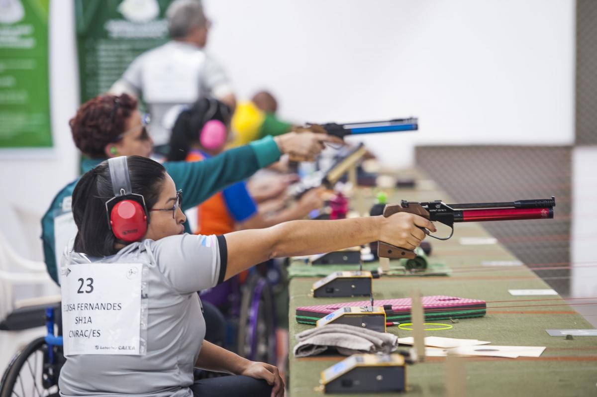 Brazilian female competing in a pistol event