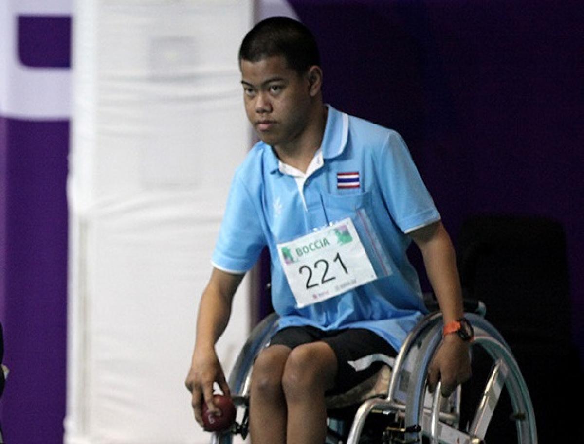 Boontep Pachdee - Thailand male boccia player Boontep Pachdee in a wheelchair