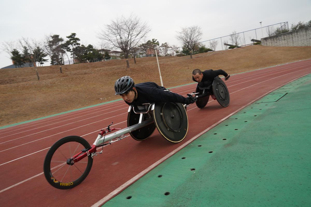 two track and field athletes training at the Korean Paralympic Training Centre in Icheon