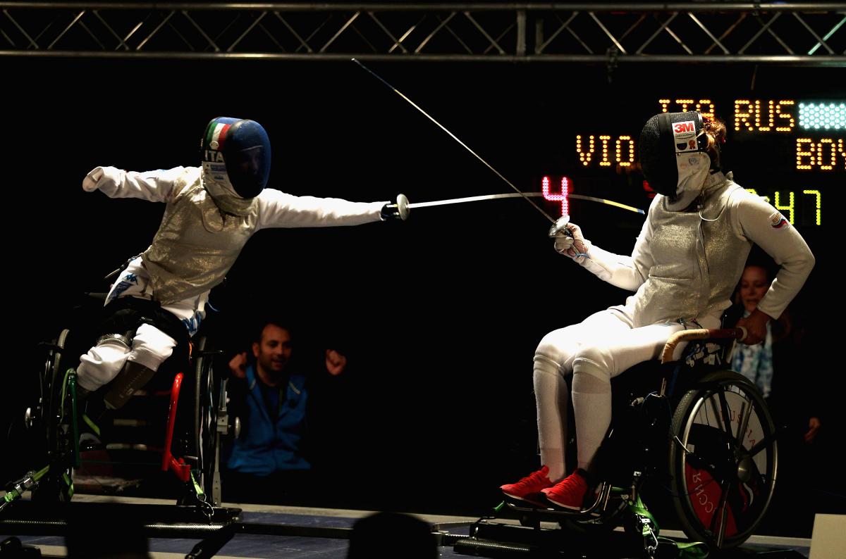 Italian wheelchair fencer Beatrice Vio competing