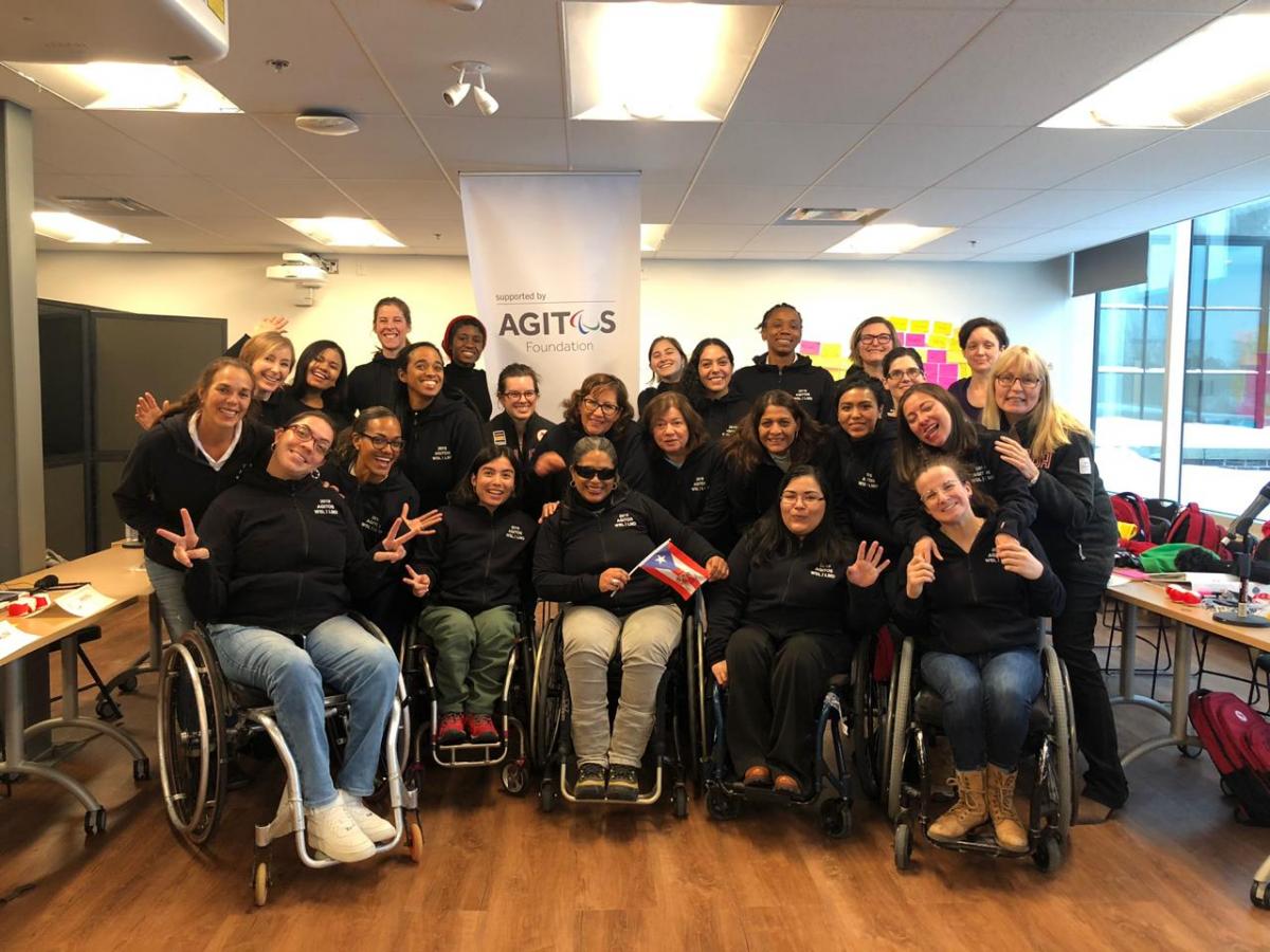 Participants of the Agitos Women in Sport Leadership workshop pose for a picture