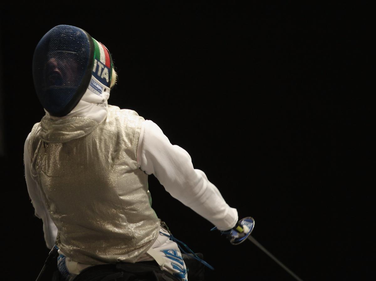 Beatrice Vio female wheelchair fencer Beatrice Vio screams through her helmet after winning a point