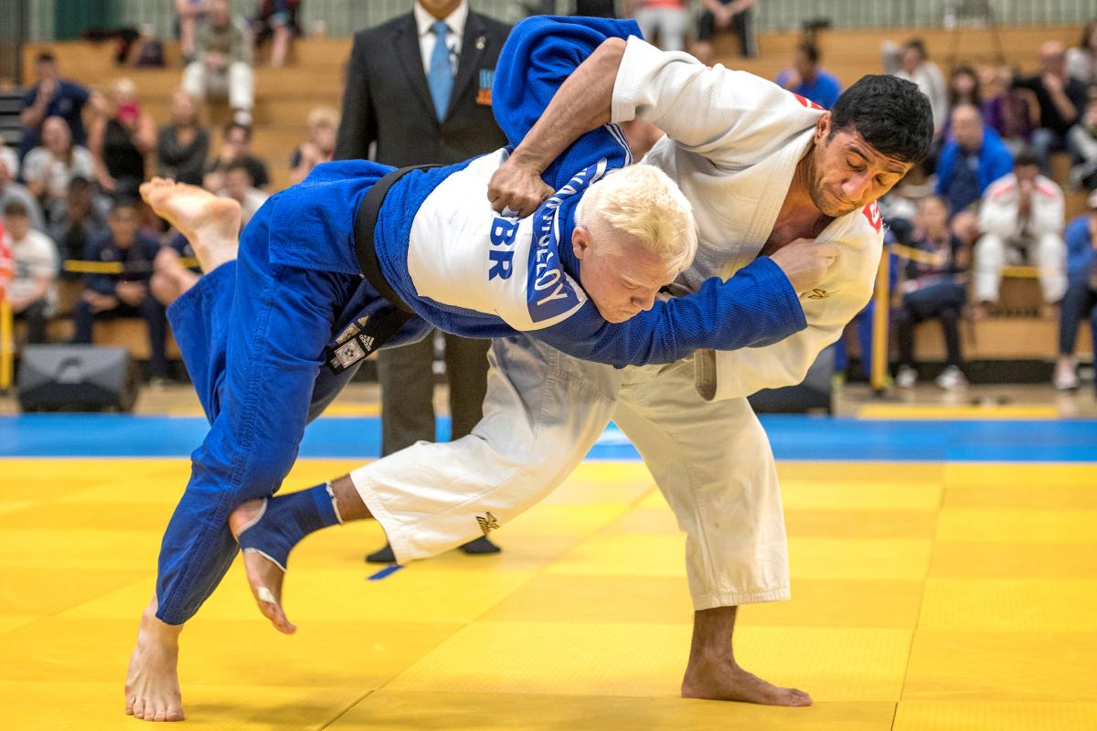 Ramil Gasimov male judoka Ramil Gasimov wrestles another judoka to the ground