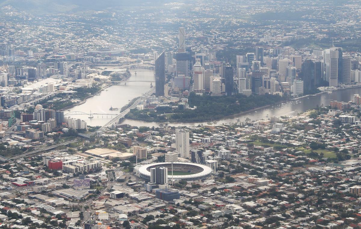 Brisbane skyline an aerial view of the city of Brisbane