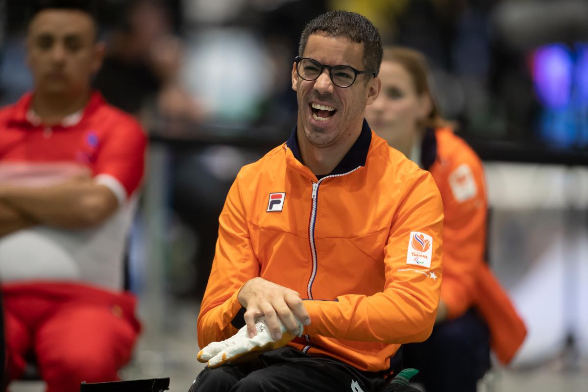 male boccia player Daniel Perez smiling