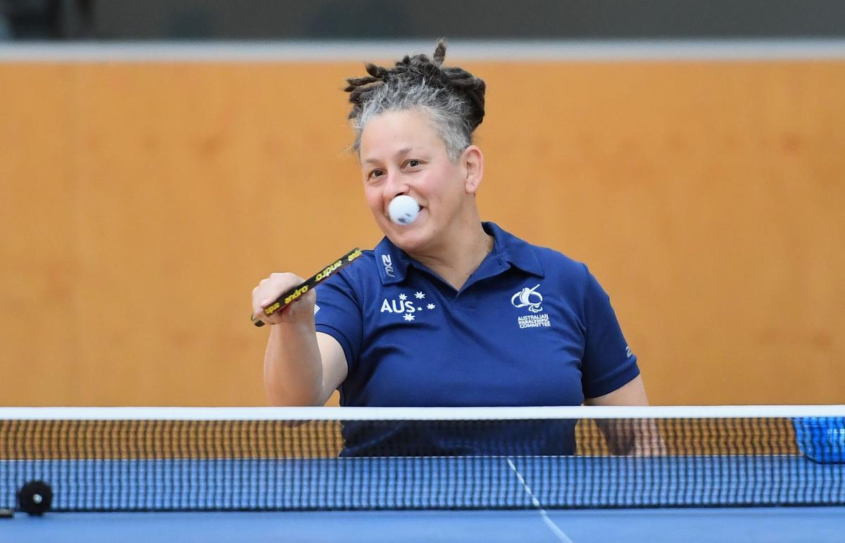 female Para table tennis player Daniela di Toro plays a forehand