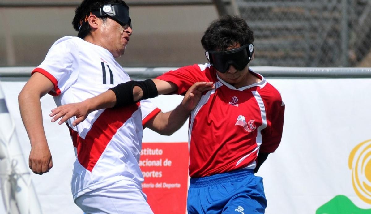 Chile - blind football Peruvian and Chilean blind football players fight for the ball