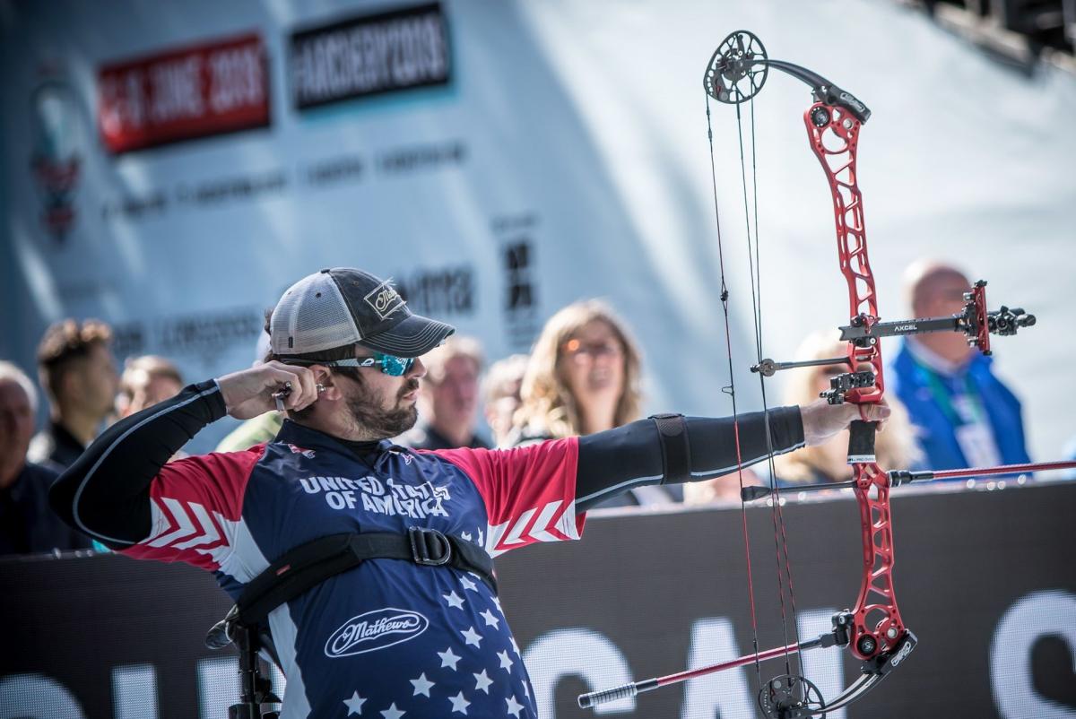 A man competing in Para archery