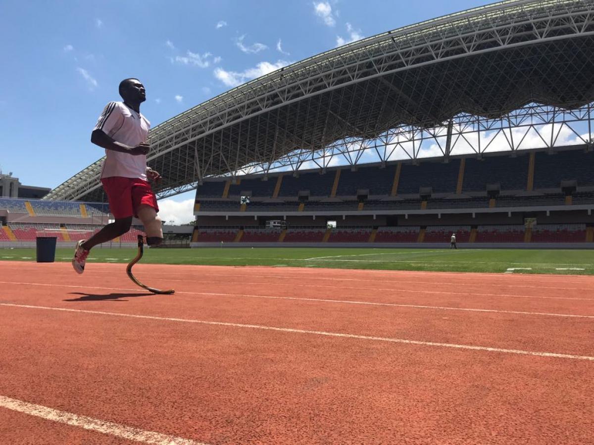 Costa Rican sprinter Sherman Guity standing on the track