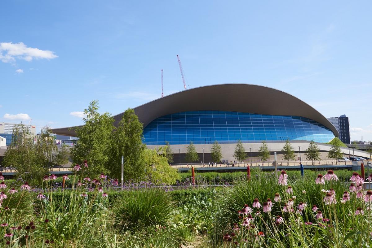the outside of the London Aquatic Centre