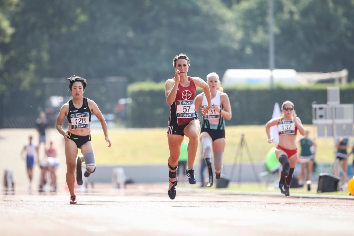 Irmgard Bensusan - Germany - Leverkusen Para Athletics 2018 Four female Para athletes running in a track