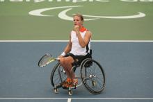 Esther Vergeer celebrating a point at the Beijing 2008 Paralympic Games