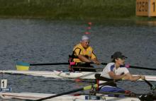 A pciture of woman who is rowing