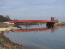 The newly constucted bridge at the finsh line on the lake at Eton Dorney