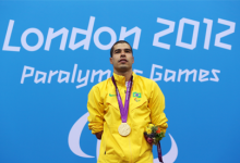 A picture of a man duirng a medal ceremony