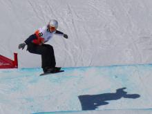 Evan Strong snowboarding