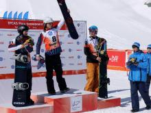 A picture of a man practising snowboard