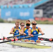 Athlete practicing rowing