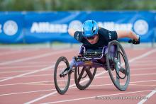 Great Britain's Hannah Cockroft on her way to a new 200m T34 world record in Nottwil, Switzerland in May 2014.