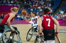 Alana Nichols representing USA in wheelchair basketball at London 2012.