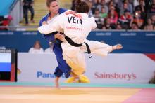 Two female judoka fighting