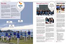 Preview of a magazine Paralympian pages 24 and 25 with a stories about future games: Rio 2016 selecting the volunteers begins, PyongChang 2018 and Tokyo 2020. 