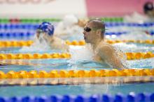 Marc Evers and Scott Quin competing in the Men's 100m Breaststroke SB14 at the 2015 IPC Swimming World Championships in Glasgow