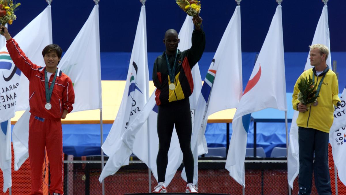 Podium of the Mens 100m in Sydney