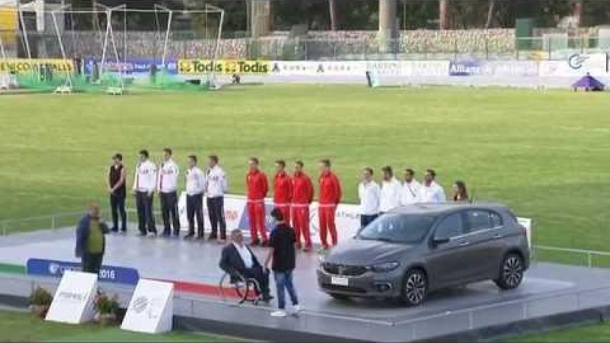 Men's 4x100 m T42-47 | Victory Ceremony | 2016 IPC Athletics European Championships Grosseto