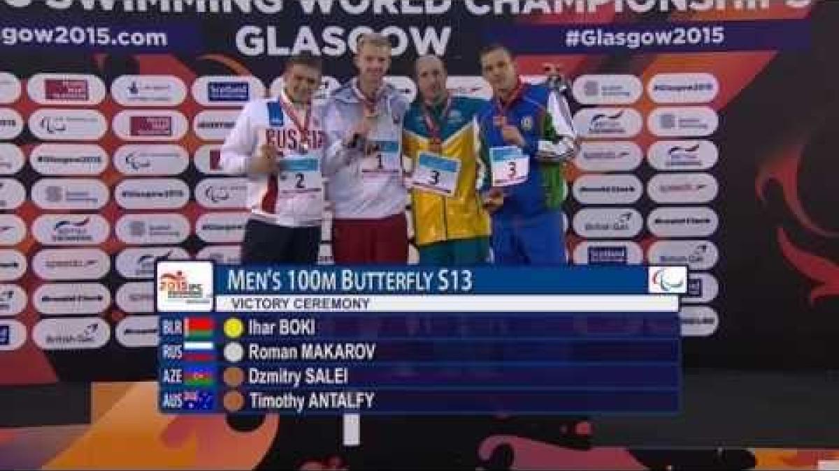 Men's 100m Butterfly S13 | Victory Ceremony | 2015 IPC Swimming World Championships Glasgow