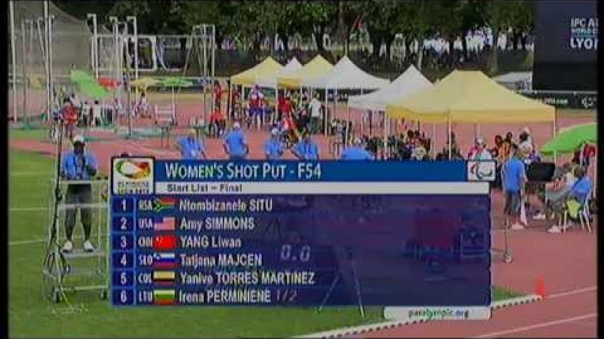 Athletics - Ntombizanele Situ - Women's shot put F54 final - 2013 IPC Athletics World C...