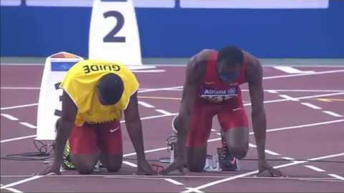 Men's 100m T11 | Round 1 H5 |  2015 IPC Athletics World Championships Doha