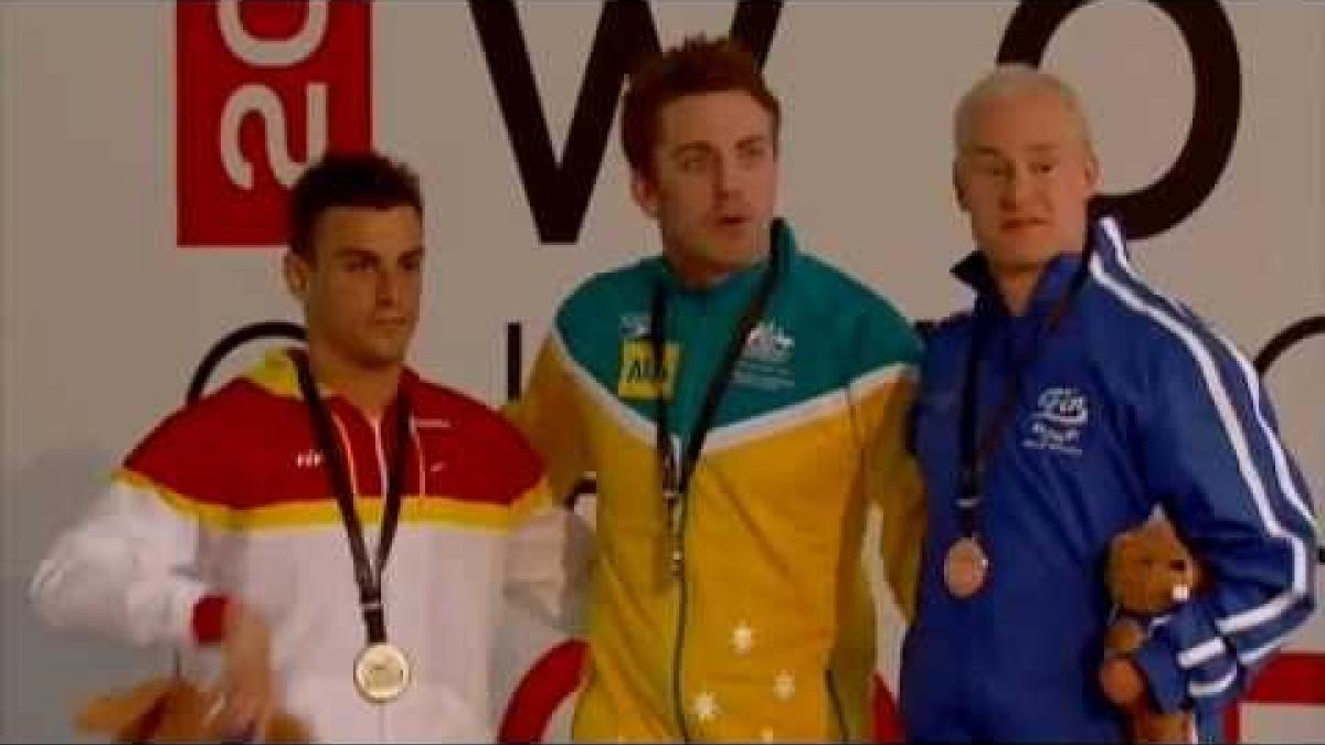 Swimming - medal ceremony men's 50m freestyle S9  - 2013 IPC Swimming Worlds