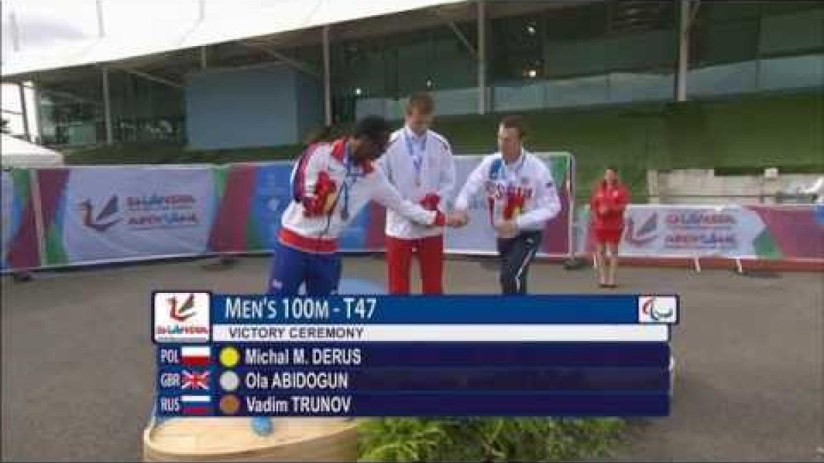 Men's 100m T47 | Victory Ceremony | 2014 IPC Athletics European Championships Swansea