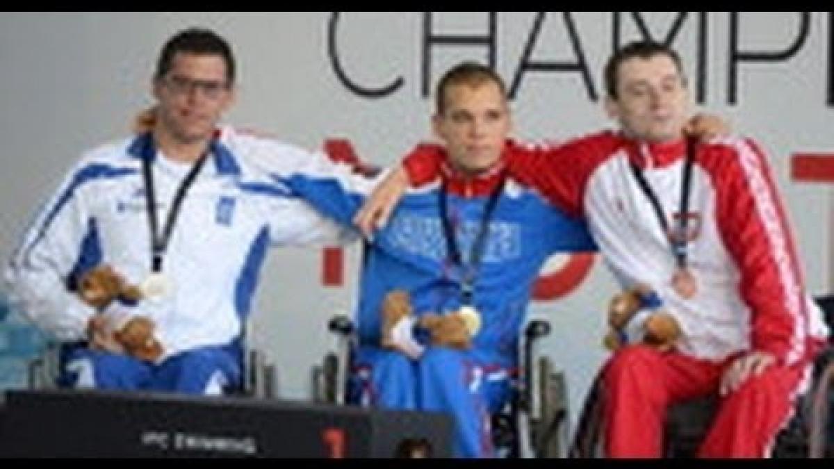 Swimming - men's 100m freestyle S2 medal ceremony - 2013 IPC Swimming World Championships Montreal