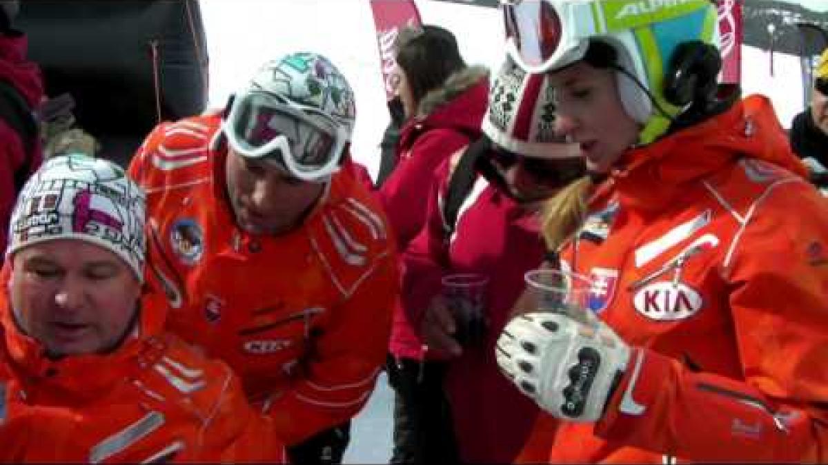 Henrieta Farkasova & Nataly Subrtova celebrate 2nd gold - Snow Bloggers - IPC Alpine Worlds