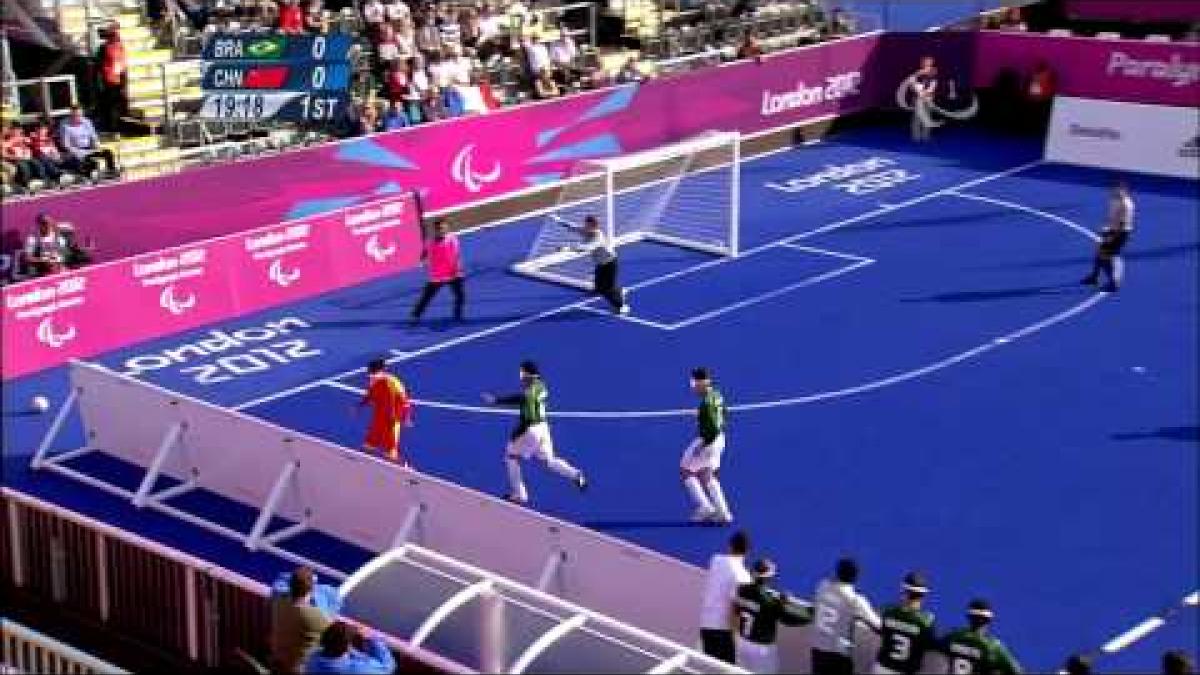 Football 5-a-side BRA vs CHN - 1st half Match 9 Men's - B1 Prelims - London 2012 Paralympic Games